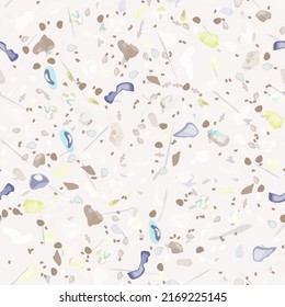 Terrazzo Texture Vector. Flooring Seamless Pattern. Floor Granite Textured. Stone, Rock, Marble Textile Background. Natural Pavement, Mosaic Template. Quartz, Pebble Tile. Design Interior Decor.