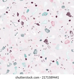 Terrazzo Texture Vector. Flooring Seamless Pattern. Floor Granite Textured. Stone, Rock, Marble Textile Background. Natural Pavement, Mosaic Template. Quartz, Pebble Tile. Design Interior Decor.