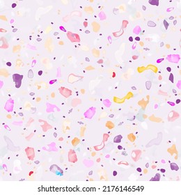 Terrazzo Texture Vector. Flooring Seamless Pattern. Floor Granite Textured. Stone, Rock, Marble Textile Background. Natural Pavement, Mosaic Template. Quartz, Pebble Tile. Design Interior Decor.