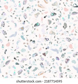 Terrazzo Texture Vektor. Fußboden Nahtlose Muster. Fußboden Granit strukturiert. Stein, Felsen, Marmor, Stoffhintergrund. Naturbelag, Mosaikvorlage. Quarz, Kieselstein. Design Innendekoration.