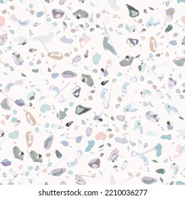 Terrazzo Texture Vector. Flooring Seamless Pattern. Floor Granite Textured. Stone, Rock, Marble Textile Background. Natural Pavement, Mosaic Template. Quartz, Pebble Tile. Design Interior Decor.