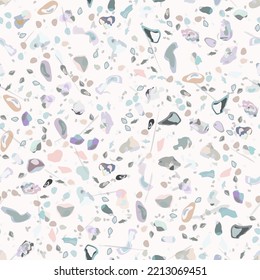 Terrazzo Texture Vector. Flooring Seamless Pattern. Floor Granite Textured. Stone, Rock, Marble Textile Background. Natural Pavement, Mosaic Template. Quartz, Pebble Tile. Design Interior Decor.