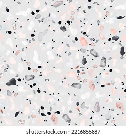 Terrazzo Texture Vector. Flooring Seamless Pattern. Floor Granite Textured. Stone, Rock, Marble Textile Background. Natural Pavement, Mosaic Template. Quartz, Pebble Tile. Design Interior Decor.