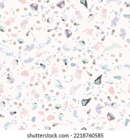 Terrazzo Texture Vector. Flooring Seamless Pattern. Floor Granite Textured. Stone, Rock, Marble Textile Background. Natural Pavement, Mosaic Template. Quartz, Pebble Tile. Design Interior Decor.
