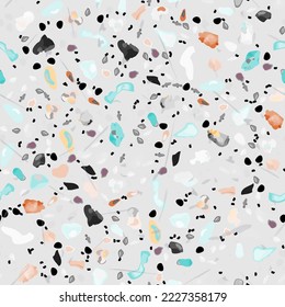Vector de textura Terrazzo. Patrón sin soldadura en el suelo. Granito de piso texturado. Piedra, Roca, Fondo Textil de Mármol. Pavimento Natural, Plantilla Mosaica. Cuartz, Pebble Tile. Decoración interior de diseño.