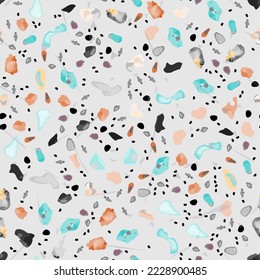 Vector de textura Terrazzo. Patrón sin soldadura en el suelo. Granito de piso texturado. Piedra, Roca, Fondo Textil de Mármol. Pavimento Natural, Plantilla Mosaica. Cuartz, Pebble Tile. Decoración interior de diseño.