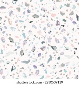 Terrazzo Texture Vector. Flooring Seamless Pattern. Floor Granite Textured. Stone, Rock, Marble Textile Background. Natural Pavement, Mosaic Template. Quartz, Pebble Tile. Design Interior Decor.