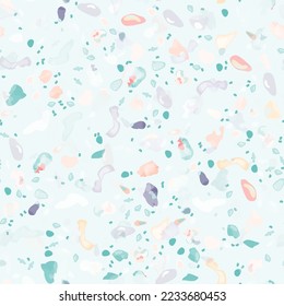 Terrazzo Texture Vector. Flooring Seamless Pattern. Floor Granite Textured. Stone, Rock, Marble Textile Background. Natural Pavement, Mosaic Template. Quartz, Pebble Tile. Design Interior Decor.