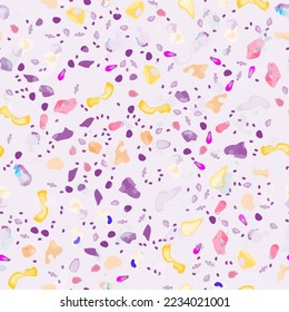 Terrazzo Texture Vector. Flooring Seamless Pattern. Floor Granite Textured. Stone, Rock, Marble Textile Background. Natural Pavement, Mosaic Template. Quartz, Pebble Tile. Design Interior Decor.