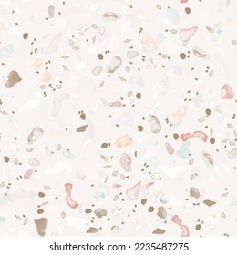 Terrazzo Texture Vector. Flooring Seamless Pattern. Floor Granite Textured. Stone, Rock, Marble Textile Background. Natural Pavement, Mosaic Template. Quartz, Pebble Tile. Design Interior Decor.