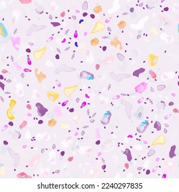 Terrazzo Texture Vector. Flooring Seamless Pattern. Floor Granite Textured. Stone, Rock, Marble Textile Background. Natural Pavement, Mosaic Template. Quartz, Pebble Tile. Design Interior Decor.