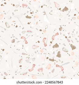 Terrazzo Texture Vector. Flooring Seamless Pattern. Floor Granite Textured. Stone, Rock, Marble Textile Background. Natural Pavement, Mosaic Template. Quartz, Pebble Tile. Design Interior Decor.