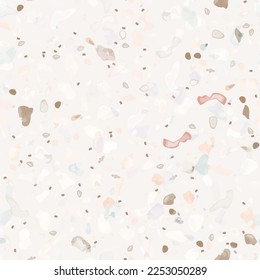 Terrazzo Texture Vector. Flooring Seamless Pattern. Floor Granite Textured. Stone, Rock, Marble Textile Background. Natural Pavement, Mosaic Template. Quartz, Pebble Tile. Design Interior Decor.