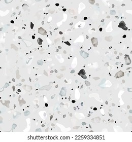 Terrazzo Texture Vector. Flooring Seamless Pattern. Floor Granite Textured. Stone, Rock, Marble Textile Background. Natural Pavement, Mosaic Template. Quartz, Pebble Tile. Design Interior Decor.