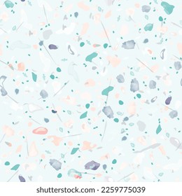 Terrazzo Texture Vector. Flooring Seamless Pattern. Floor Granite Textured. Stone, Rock, Marble Textile Background. Natural Pavement, Mosaic Template. Quartz, Pebble Tile. Design Interior Decor.