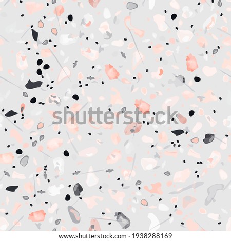 Terrazzo Texture Vector. Flooring Seamless Pattern. Floor Granite Textured. Stone, Rock, Marble Textile Background. Natural Pavement, Mosaic Template. Quartz, Pebble Tile. Design Interior Decor.
