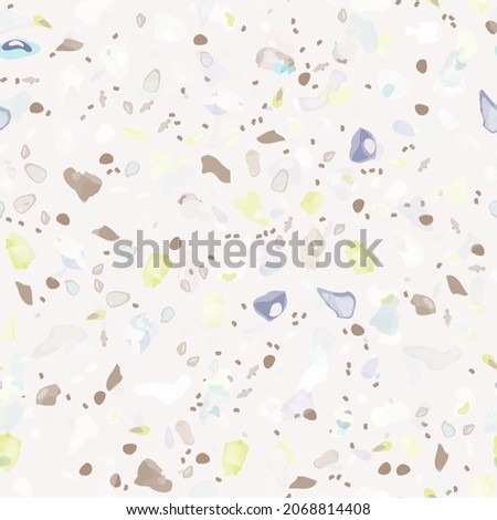 Terrazzo Texture Vector. Flooring Seamless Pattern. Floor Granite Textured. Stone, Rock, Marble Textile Background. Natural Pavement, Mosaic Template. Quartz, Pebble Tile. Design Interior Decor.