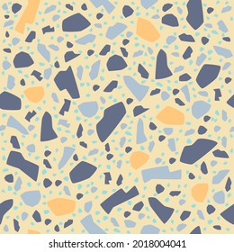 Terrazzo texture vector seamless pattern. Natural color. Gray Geometric shape marble, stone, granite, glass, marble on beige pastel background. Tile, Floor, wall, fabric or paper design. Interior.