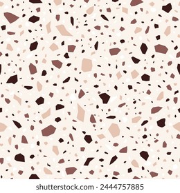 Terrazzo texture. Vector seamless pattern of classic italian floor terrazzo, natural stone, quartz, marble, granite in Venetian style. Modern minimalist floor tile for interior design in pastel colors