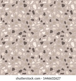 Terrazzo textured decor made by combining chips of marble chips, natural stone, quartz, recycled glass and concrete. Fashion outdoor furniture in vintage style. Seamless pattern  in beige color.