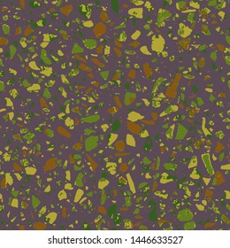 Terrazzo textured decor made by combining chips of marble chips, natural stone, quartz, recycled glass and concrete. Fashion outdoor furniture in vintage style. Seamless pattern  in brown colour.