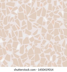 Terrazzo textured decor made by combining chips of marble chips, natural stone, quartz, recycled glass and concrete. Fashion outdoor furniture in vintage style. Seamless pattern  in beige color.