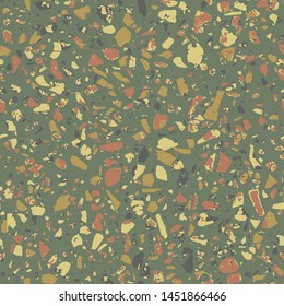Terrazzo textured decor made by combining chips of marble chips, natural stone, quartz, recycled glass and concrete. Fashion outdoor furniture in vintage style. Seamless pattern  in beige colour.