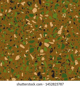 Terrazzo textured decor made by combining chips of marble chips, natural stone, quartz, recycled glass and concrete. Fashion outdoor furniture in vintage style. Seamless pattern  in brown colour.