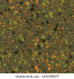 Terrazzo textured decor made by combining chips of marble chips, natural stone, quartz, recycled glass and concrete. Fashion outdoor furniture in vintage style. Seamless pattern  in brown colour.