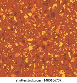 Terrazzo textured decor made by combining chips of marble chips, natural stone, quartz, recycled glass and concrete. Fashion outdoor furniture in vintage style. Seamless pattern  in brown colour.
