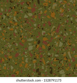 Terrazzo textured decor made by combining chips of marble chips, natural stone, quartz, recycled glass and concrete. Fashion outdoor furniture in vintage style. Seamless pattern  in brown colour.