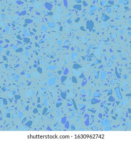 Terrazzo textured decor made by combining chips of marble chips, natural stone, quartz, recycled glass and concrete. Fashion outdoor furniture in vintage style. Seamless pattern  in blue colour.
