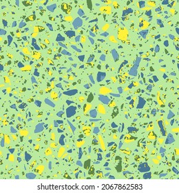 Die Terrazzo-Dekoration wurde durch die Kombination von Chips aus Marmor, Naturstein, Quarz, recyceltem Glas und Beton. Modemöbel im Vintage-Stil. Nahtlose Muster in lebhaften Farben.