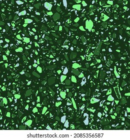 Terrazzo textured decor made by combining chips of marble chips, natural stone, quartz, recycled glass and concrete. Fashion outdoor furniture in vintage style. Seamless pattern  in green colour.