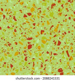 Terrazzo textured decor made by combining chips of marble chips, natural stone, quartz, recycled glass and concrete. Fashion outdoor furniture in vintage style. Seamless pattern  in vibrant colors.