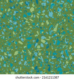 Terrazzo textured decor made by combining chips of marble chips, natural stone, quartz, recycled glass and concrete. Fashion outdoor furniture in vintage style. Seamless pattern  in green colour.