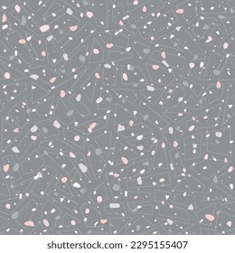 Terrazzo trendy vector seamless pattern. Tile mosaic, marble, stones, rocks dark background for textile, wrapping.