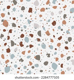 Terrazzo vector seamless pattern. Beige abstract background with neutral pastel colored chips. Realistic texture of classic italian flooring. Trendy design for print, fabrics, textile, tile, packaging
