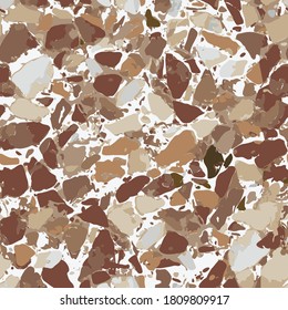 Terrazzo vector seamless pattern in brown, red and terracotta colors. Colored stone flooring illustration, marble floor texture background