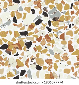 Terrazzo vector seamless pattern in modern, trend colors. Colored stone flooring illustration, marble floor texture background