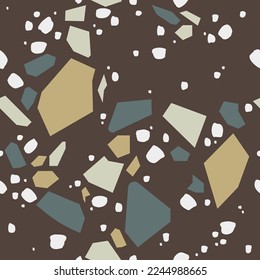 Terrazzo vector seamless pattern. The repeating texture of a classic Italian Venetian style floor made of natural stone, granite, quartz, marble, glass and concrete. Flat modern background design