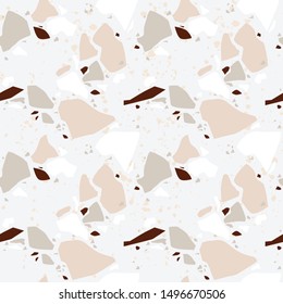 Terrazzo vector seamless pattern. Texture natural stone, granite, quartz, marble, glass and concrete.