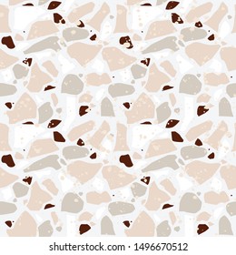 Terrazzo vector seamless pattern. Texture natural stone, granite, quartz, marble, glass and concrete.