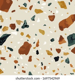 Terrazzo vector seamless pattern. Texture of natural stone, quarts, granite , cement, in classic Italian style.