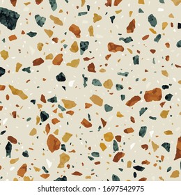 Terrazzo vector seamless pattern. Texture of natural stone, quarts, granite , cement, in classic Italian style.
