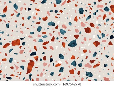 Terrazzo vector seamless pattern. Texture of natural stone, quarts, granite , cement, in classic Italian style.