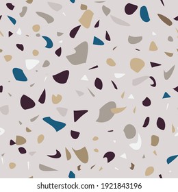 Terrazzo vector seamless pattern. Texture of Italian floor with chips of marble, quartz, granite, glass. Modern background design in natural colors.