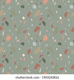 Terrazzo vector seamless pattern in trendy grey and yellow colors. Perfect for interior design, flooring, ceramic tile and graphic design.