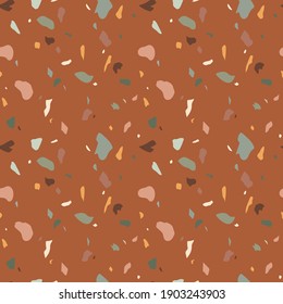 Terrazzo vector seamless pattern in trendy grey and yellow colors. Perfect for interior design, flooring, ceramic tile and graphic design.