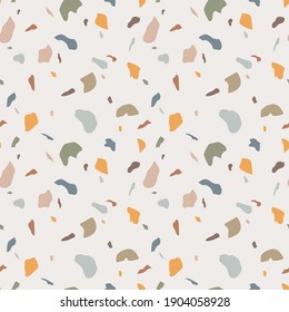 Terrazzo vector seamless pattern in trendy grey and yellow colors. Perfect for interior design, flooring, ceramic tile and graphic design.